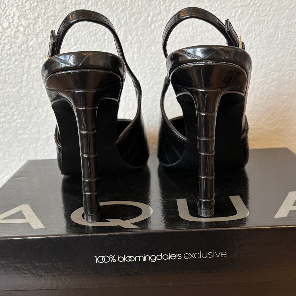 Aqua Black Croc Heels with Metallic Tips - Picture 5 of 7